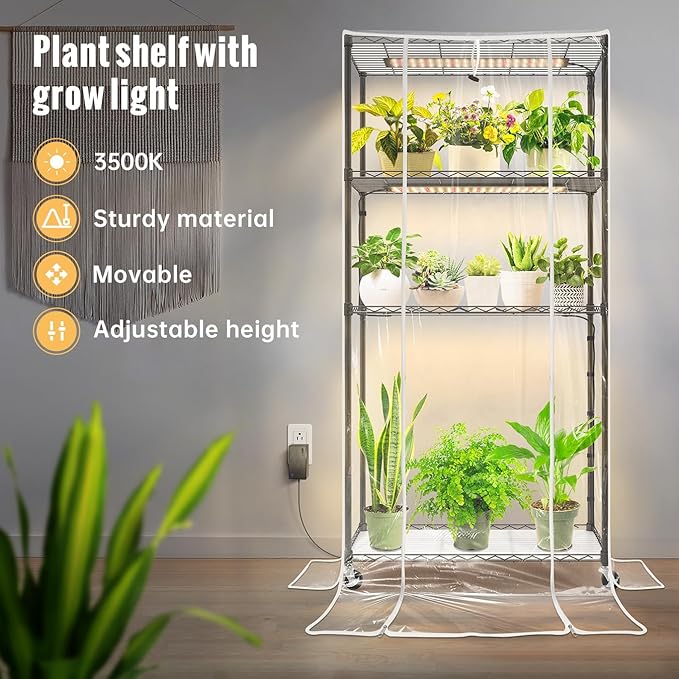 Smart Gardening Bundle: 4-Tier Greenhouse Stand + Vertical Desk Grow Light – Full Spectrum Lighting System