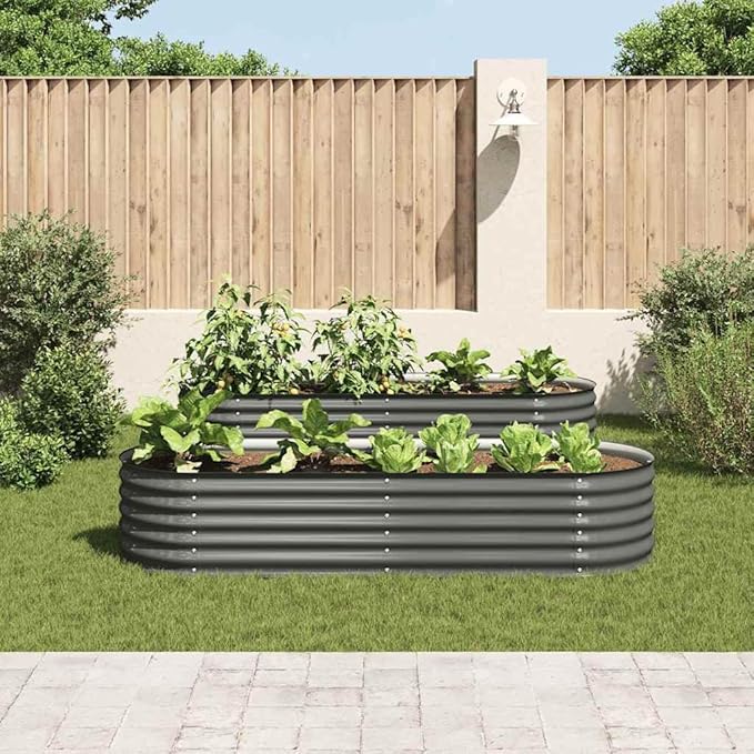 Galvanized Steel Raised Garden Bed 94.5 x 94.5 x 17.3 in Large Outdoor Planter Box Modern Gray Metal Rectangle Elevated Flower &amp Vegetable Garden for Patio Balcony or Backyard