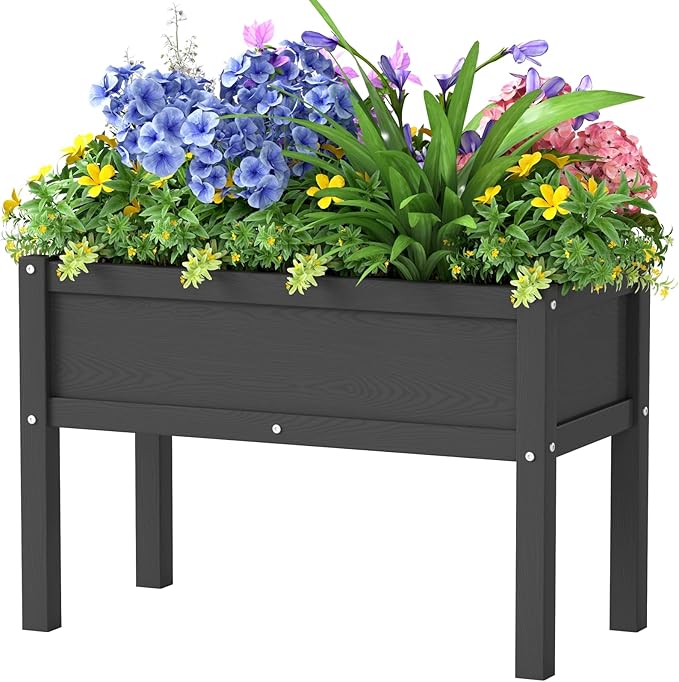 Small HDPE Raised Garden Bed Elevated Planter Box with Legs Outdoor All-Weather Planter Raised Beds for Seeds Herbs Flowers Vegetables (Black)