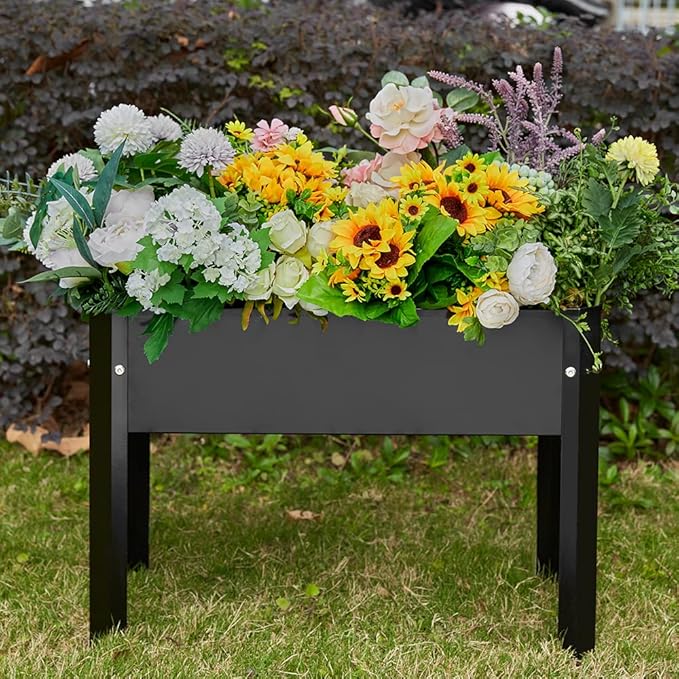 Elevated Planter Box Raised Garden Bed Galvanized Steel Planter Box with Legs for Flower Fruit Herb Vegetable Growing (Black)