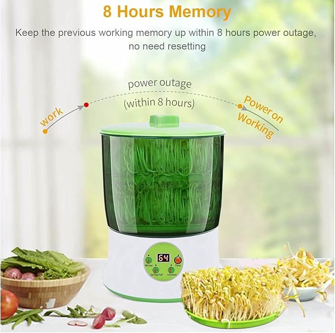 Intelligent Automatic Bean Sprouts MakerSeed Sprouter Kits LED Display Time Intelligent Automatic Bean Sprouts Maker 2 Layers Function L