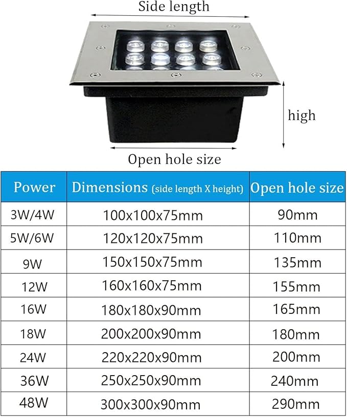 Ground LED Landscape Lights - Recessed Underwater Light Ground Led Lights Square Buried Light IP67 Waterproof Floor Spotlight for Gardens StairsYellow-5W