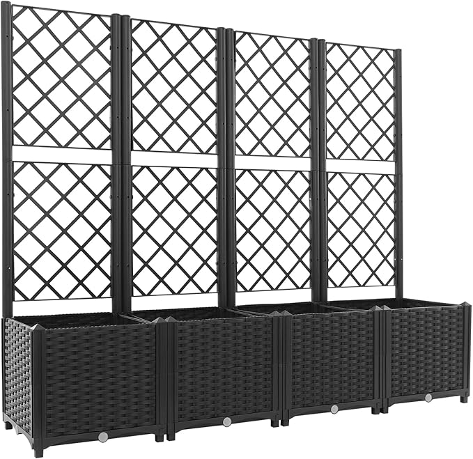 Planter Box with Trellis 4.6ft Tall Raised Garden Bed with 4 Box for Outdoor Vegetable Flowers &amp Climbing Plants Yard Balcony Decoration (Black)