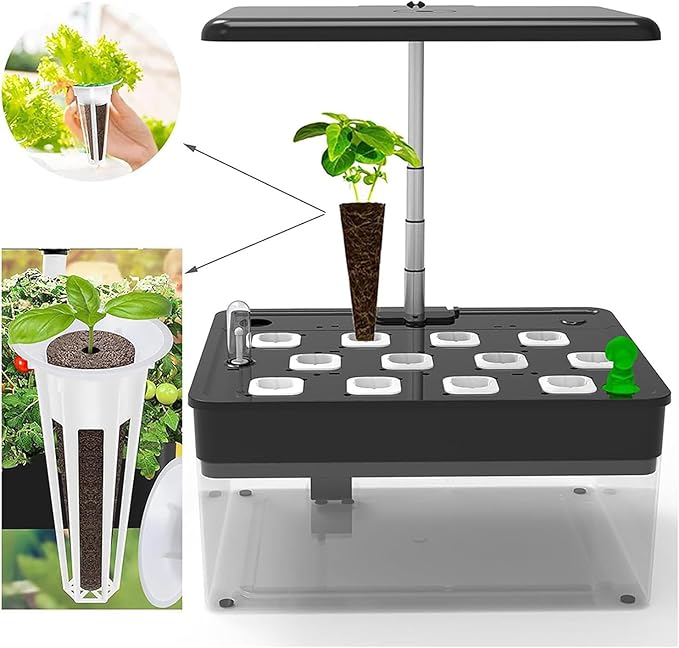 Hydroponics Growing System 12 Pods Indoor Herb Garden with LED Grow Light ponic Fish Tankwith Auto Timerfor Home KitchenHeight Adjustable