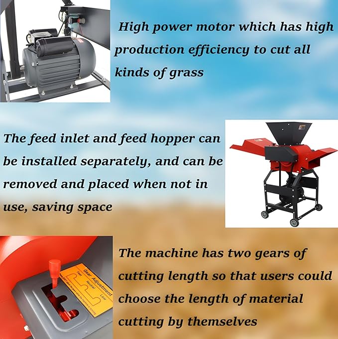 220V 4-Blade Hay Cutter Pulverizer with Feed Hopper Crop Straw Breaker Grass Crusher Grass Chaff Cutting Machine 400-800KG/H 2.2KW