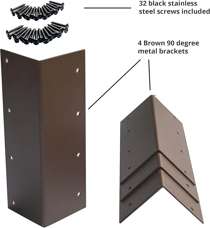 Raised Garden Bed Brackets - Set of 4 - Powder-Coated Steel for 10-15 Elevated Beds - Complete with Gardening Gloves