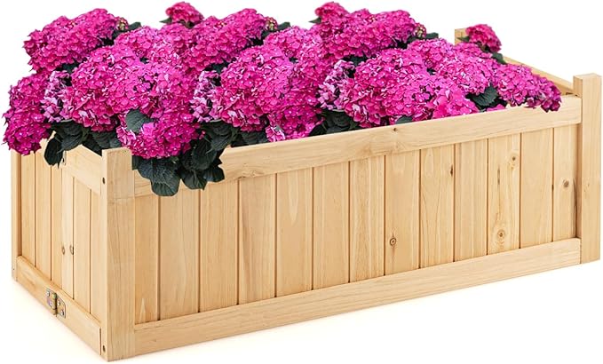 LDAILY Foldable Raised Garden Bed Easy Assembly Raised Bed with Bottom &amp 2 Drainage Holes Wood Planter Box for Flowers/Vegetables/Fruits in Backyard Patio (27.5 L x 12 W x 10 H)