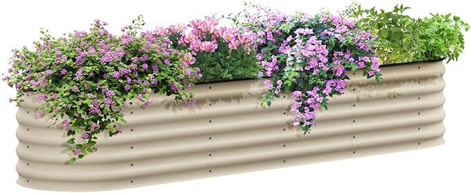 Galvanized Metal Raised Garden Bed 7.9' X 2' X 1.4' Outdoor Elevated Planter Box for Flowers Herbs &amp Vegetables Cream