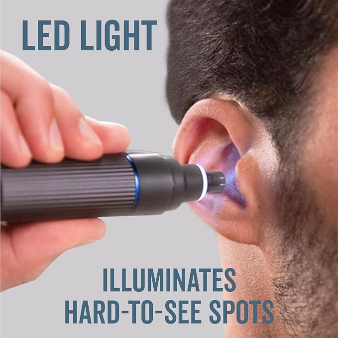 Microtouch Titanium Edge Ear &amp Nose Trimmer – Dual Rotary Blade Heads with Light – Water Resistant – Travel Friendly – Durable Design – Titanium Coated Blades for Precise Comfortable Grooming