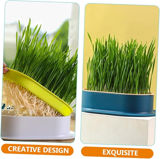 VICASKY 4Pcs Hydroponic Catnip Planter Box Set Soilless Cat Grass Growing Kit Detachable Tray for Indoor Cats Creative Design