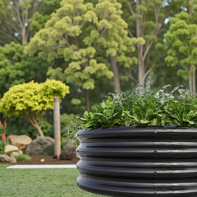 2PCS 32.08x11.4 Tall Round Raised Garedn BedMetal Raised Beds for Vegetables Outdoor Garden Raised Planter Box Backyard Patio Planter Raised Beds for Flowers Herbs Fruits Black