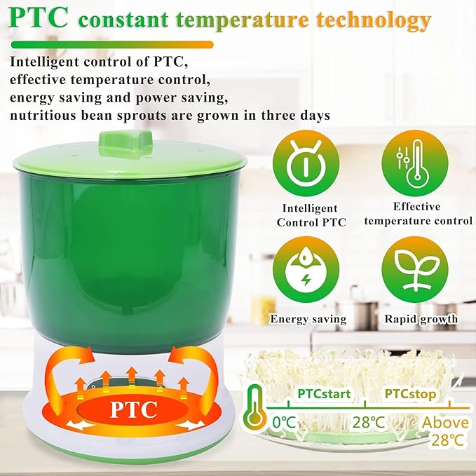 Home Smart Bean Sprout Machine Fully Automatic Seed Sprouting Kit Automatic Soaking Beans and 360° Rotating Spraying Design Large-Capacity Sprouting Seedling Machines for Homemade Bean Sprouts