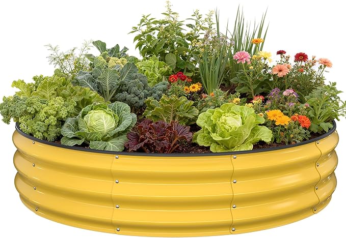 Galvanized Raised Garden Bed 4×4×1 FT Round Metal Raised Garden Bed Outdoor Planter Box with Open Bottom Rust-Resistant Steel Garden Bed for Vegetables Herbs Flowers Easy Assembly