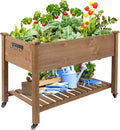 PetsCosset Raised Garden Bed with Wheels Elevated Wooden Planter Box with Bed Liner and Storage Shelf for Vegetables Herbs and Flowers - Brown