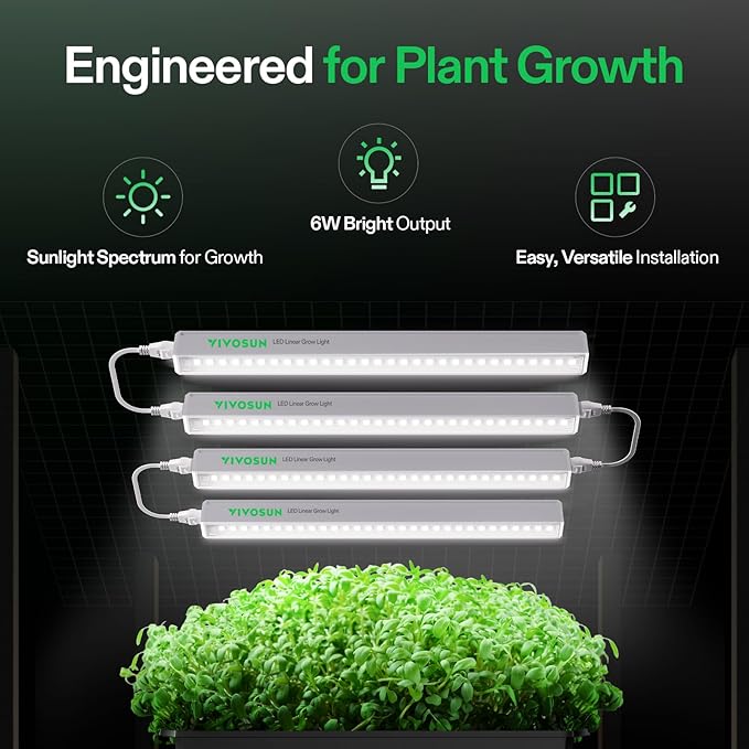 VIVOSUN AeroWave D4 and T5 Linear Grow Lights 1ft 5000K Full Spectrum LED Grow Light Strip for Indoor Growing Plant Lights SGS Compatible