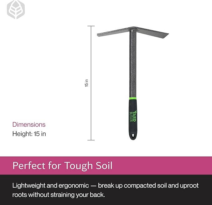 Yard Butler Terra Garden Hand Tools - Weeding Hand Tiller Tool for Efficient Gardening - Weed Remover Tool for Lawn &amp Garden Care - Durable Gardening Accessory Mattock