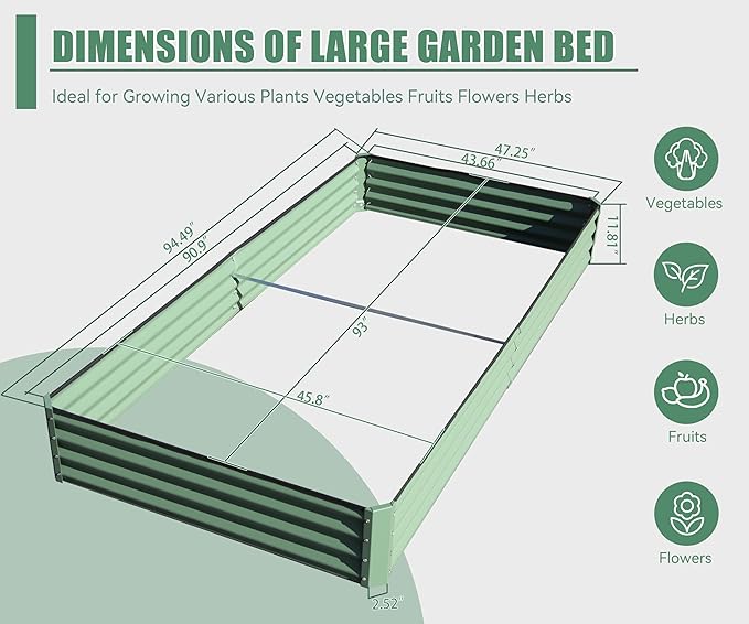8x4x1 ft Galvanized Raised Garden Bed Outdoor Planter GBoxes Large Metal Planter Box for Gardening Vegetables Fruits FlowersGreen