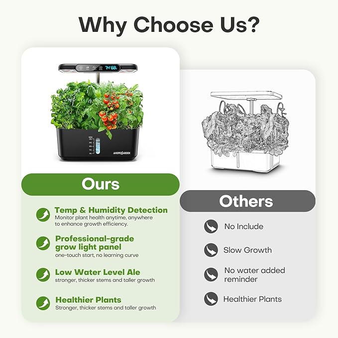 Ahopegarden Hydroponics Growing System Herb Garden: 10 Pods Indoor Garden Kit with LED Grow Light and Smart Temp &amp Humidity Display - Plant Germination Kit for Home Kitchen