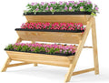 HAPPYGRILL 3-Tier Wooden Raised Garden Bed Elevated Planter Box Kit with Legs &amp Liners for Flower Herb Vegetable Indoor Outdoor Vertical Raised Bed for Gardening Patio Balcony Greenhouse