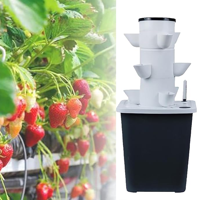 Indoor Vertical Garden Hydroponic Planting System Kit Plant Hydroponic Tower Planting Equipment Suitable for Strawberry and Vegetable Cultivation(15 Holes)