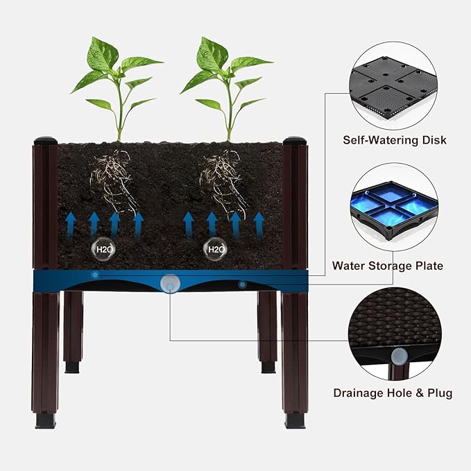 MAYOLIAH Raised Garden Bed with Drainage Elevated Planter Box Plastic Raised Beds for Gardening Vegetables Herb Flowers Perfect for Indoor Outdoor Planting 3 Boxes Brown