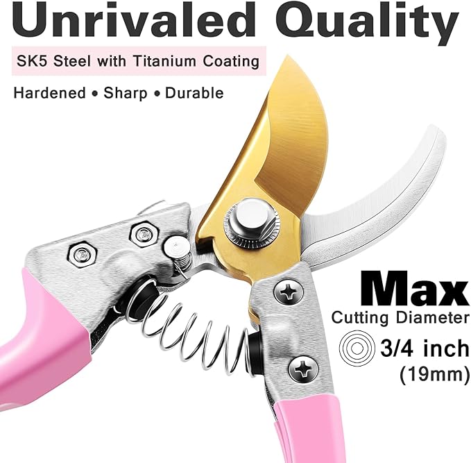 Floral Garden Tools SetHeavy Duty Gardening Tools for GardenerGardening Gifts for WomenStorage Tote BagSleevesGlovesTrowelTransplanterRakeWeederCultivatorPrunerSucculent Hand ToolsPink