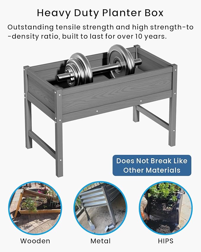 HDPE Raised Garden Bed with Legs Outdoor All-Weather Elevated Planter Box Raised Beds for Seeds Herb Flower Vegetable (Grey)