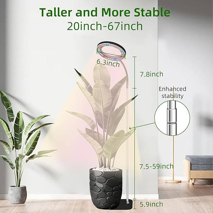 Full Spectrum LED Grow Light 84 LEDs with 3 Color Modes 67in Adjustable Gooseneck 360° Rotating Head Desktop Plant Light with Timer 10 Brightness Levels (Black)