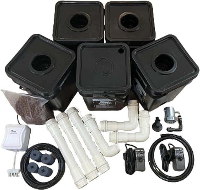 Recirculating Deep Water Culture RDWC Hydroponic Grow Kit System 5 Gallon 4 Site with Connected Reservoir