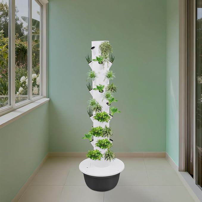 Indoor Hydroponics Growing System Kit with 36 Holes 9-Tier Vertical Garden Tower with Submersible Pump &amp Timer 7.93 Gallon Water Tank for Plant Herbs Vegetables Lettuce Strawberries