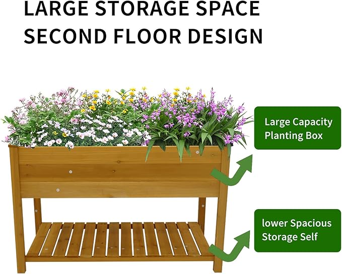 Raised Garden Bed Planter Box with Legs &amp Storage Shelf Wooden Elevated Vegetable Growing Bed for Flower/Herb/Backyard/Patio/Balcony 48.5x30x24.4in