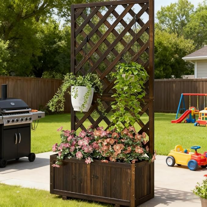Garden BedWooden Raised Garden Bed Planting Planter Box with Trand Drain Holes for Climbing Vine Plants