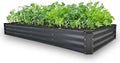 GrowHaus 8x4x1FT Galvanized Raised Garden Bed Planter Boxes Outdoor Large Metal Garden Beds for Planting Vegetables Flowers Herbs Rectangle Dark Gray