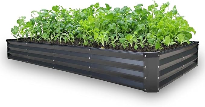 GrowHaus 8x4x1FT Galvanized Raised Garden Bed Planter Boxes Outdoor Large Metal Garden Beds for Planting Vegetables Flowers Herbs Rectangle Dark Gray