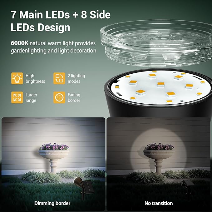 Solar Spot Lights Outdoor 1000LM Big Adjustable Solar Lights Outdoor Waterproof 2-in-1 Solar Powered Spotlights Landscape Lighting for Garden Yard Pathway Tree Flag (4P Cool White)