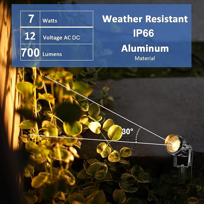 Low Voltage Landscape Lights Outdoor: 7W 700LM LED Landscape Lighting for Tree Garden Yard Pathway | 12V 24V Warm White 3000K Spotlights | IP66 Waterproof | 8 Pack
