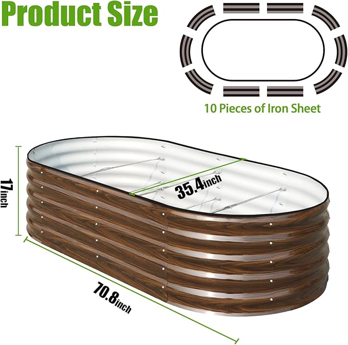 SnugNiture Galvanized Raised Garden Bed 6x3x1.5ft Oval Metal Planter Box for Planting Outdoor Plants Vegetables