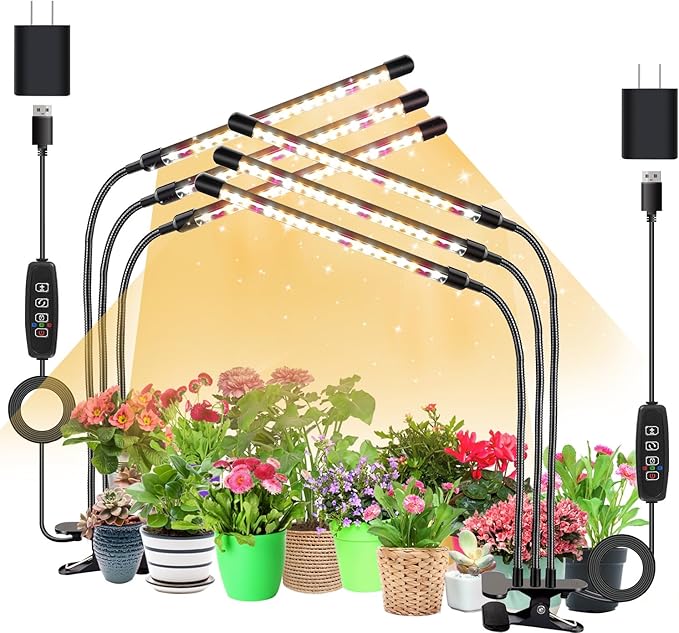 3head Plant Lights 2Pack Grow Lights for Seed Starting Full Spectrum Growing Lamps with Clip for Indoor Plants Auto ON &amp Off Timer 3/9/12H 3 Switch Modes 10-Level Dimmable Brightness