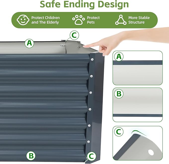 4x2x2ft Raised Garden Bed - Galvanized Deep Root Planter Boxes Outdoor with Wing Nuts and Safety Edges for Gardening Vegetables Flowers Herbs Succulents - Gray