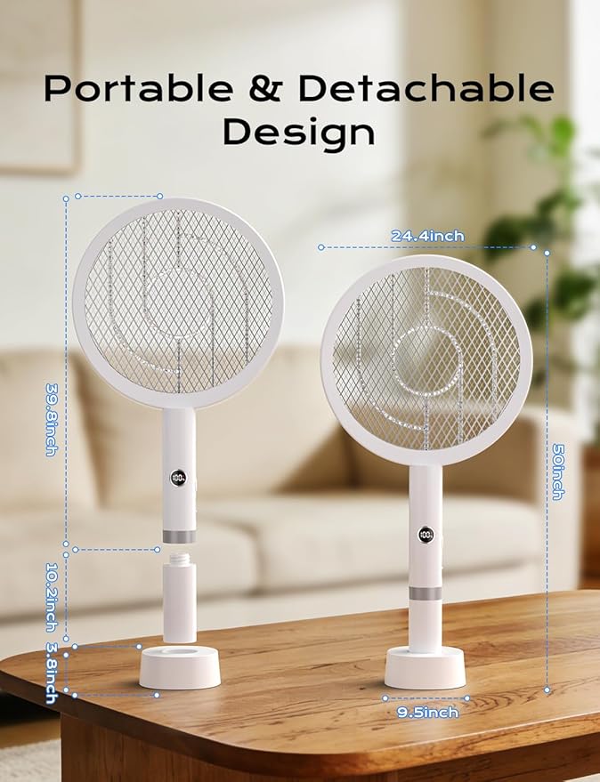 YISSVIC Electric Fly Swatter Bug Zapper Racket 4000V LED Screen Dual Modes Fly Zapper Rechargeable for Indoor Home Office Backyard Patio Camping