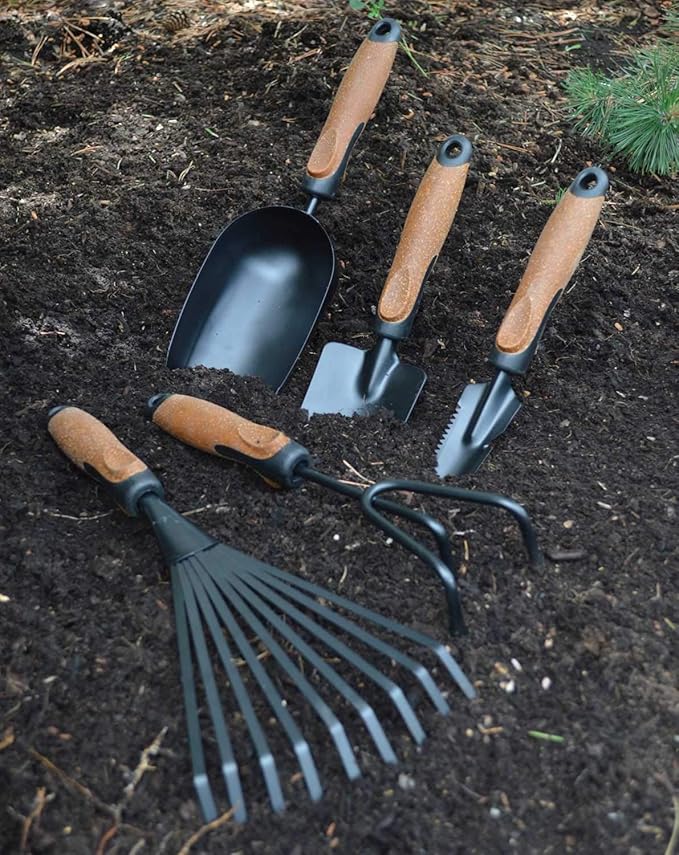 Olmsted Forge Garden Tool Set 5 Pieces Heavy Duty Powder Coated Steel Cork Handle