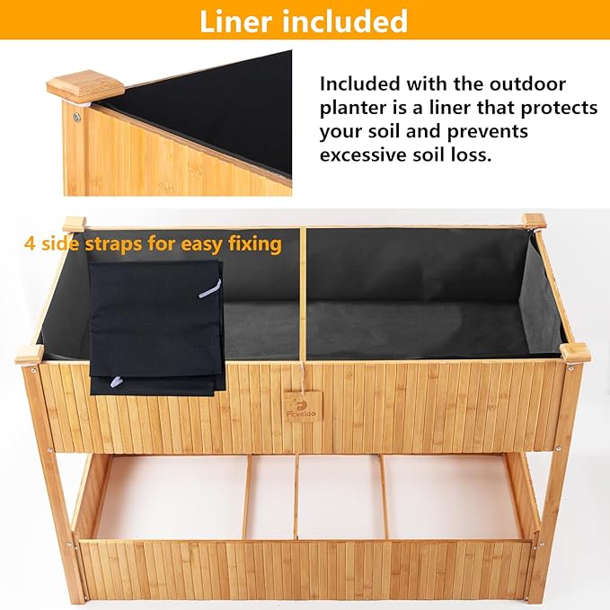 Raised Garden Bed - 2-Tier Elevated Planter Box for Herbs Vegetables Succulents &amp Flowers | 48x25x30 Inch Standing Growing Bed | Outdoor/Indoor Bamboo Planter
