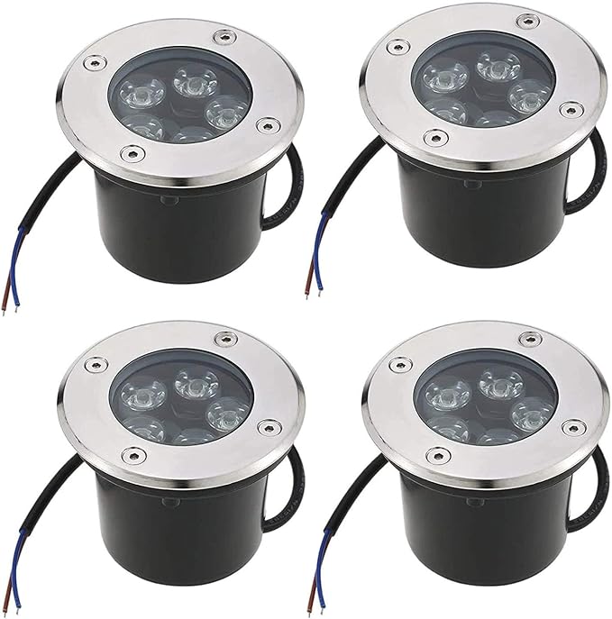 4pcs LED Landscape Lights - Waterproof Outdoor Spotlights - IP67 Recessed Floodlights for Garden &amp Yard - CE ROHS FCC Certified - 5W Blue &amp Yellow Options (DC12v &amp DC24v)