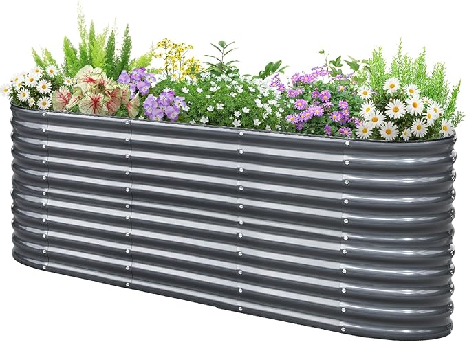 KING BIRD Raised Garden Bed 2.85 ft Tall 9 in 1 Galvanized Planter Garden Box Outdoor for Gardening Deep Root Vegetables Flowers 94.5X23.6X34.2 in Dark Green