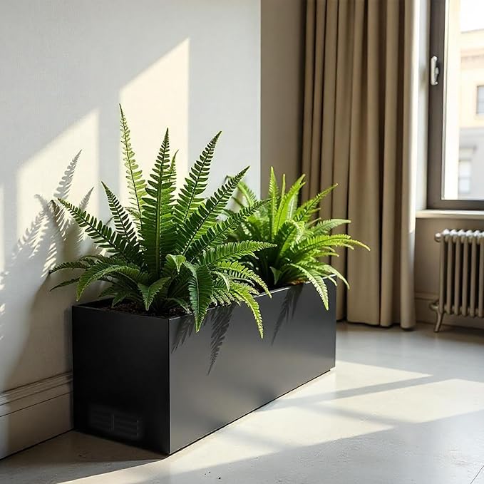 Worth Metal Planter Box with Insert Plate &amp Drain Holes Indoor or Outdoor Use No Assembly Required 30 x 11 x 13 14.3 Gallons Matte Black