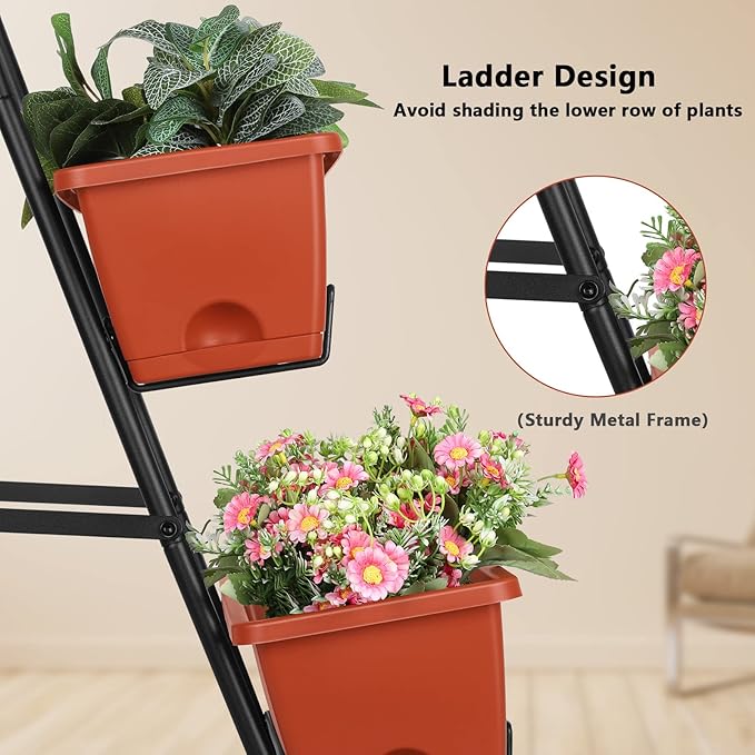 OYEAL Raised Garden Bed 4 Tier Vertical Garden Planter Indoor Outdoor Herb Planter with Legs Elevated Garden Planters for Flowers Vegetables Plants Brick Red