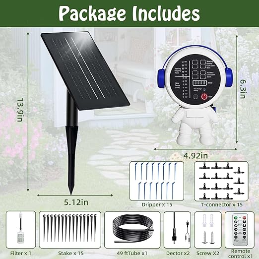 Solar Drip Irrigation System for Garden/Outdoor/Indoor Garden Solar Automatic Watering System for 15 Potted Plants Vacation Automatic Plant Waterer Outdoor with 2500mAh Battery 50Ft Tube