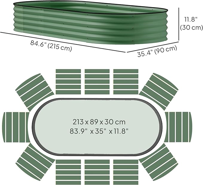 Outsunny 2PCS Galvanized Raised Garden Bed 7' x 3' x 1' Raised Beds for Gardening with Plant Support Stakes Rubber Strap Edging and Gloves Metal Planter Box for Vegetables Flowers Green