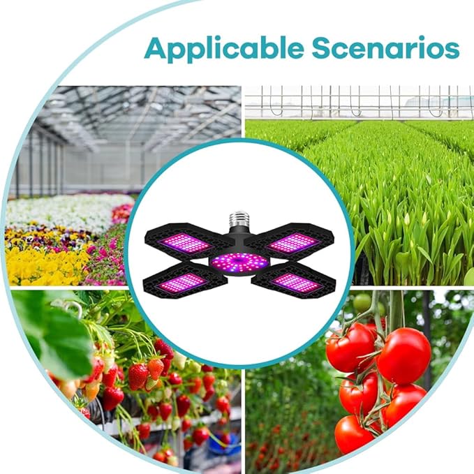 4Pack 1000W Deformable LED Grow Lamps-240 LEDs with E27/E26 Base Sunlight-Inspired Full Spectrum 4 Adjustable Panels AC 100-277V Suitable for Indoor Gardens Premium Fill Lighting for Vegetables Fruits