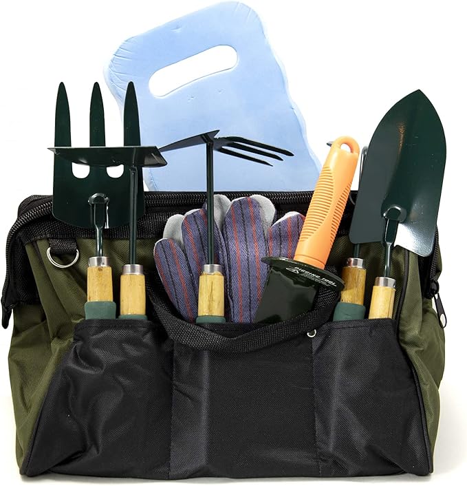 Complete 9pc Home Garden Tools Set for Mom with Fork Hoe Rake Shovel Spade Digger and Gloves